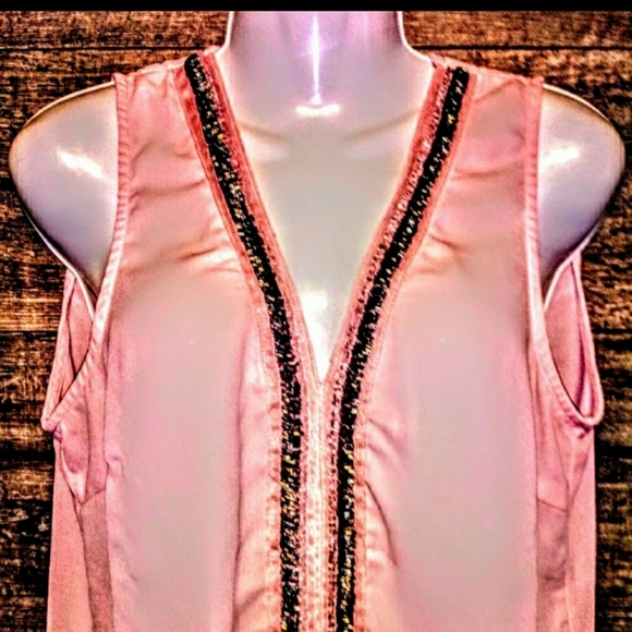 Metaphor Top Size S Pink Chiffon Beaded Slit Back - Picture 9 of 11